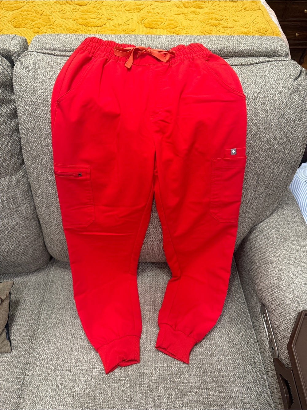 Women's Red Cargo Jogger Pants - Elastic Waist & Drawstring